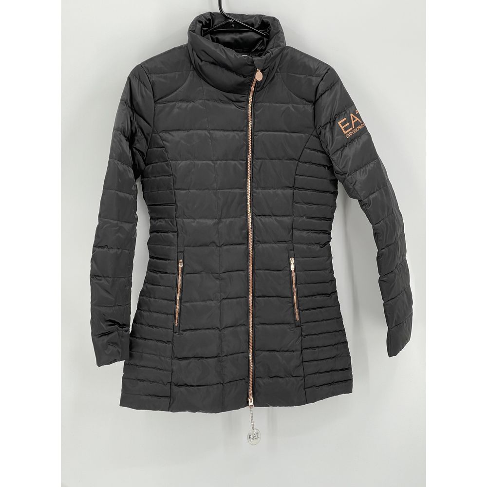 Emporio Armani EA7 Puffer Down Jacket Women’s Size Small Black Rose Gold Zippers